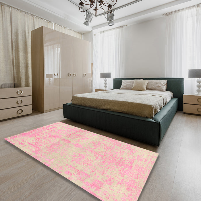Machine Washable Contemporary Deep Peach Orange Rug in a Bedroom, wshcon1818