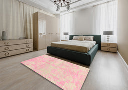 Contemporary Deep Peach Orange Modern Rug in a Bedroom, con1818