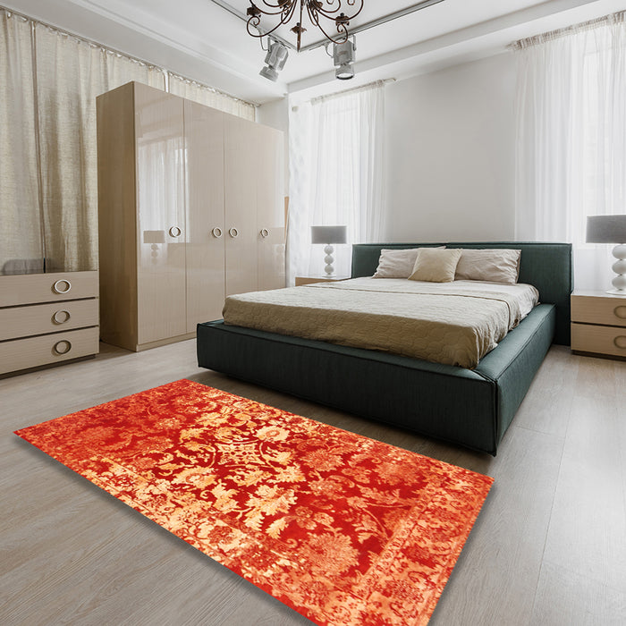 Machine Washable Contemporary Orange Rug in a Bedroom, wshcon1819