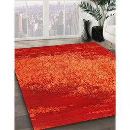 Contemporary Orange Red Modern Rug in Family Room, con1820