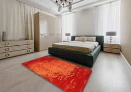 Contemporary Orange Red Modern Rug in a Bedroom, con1820