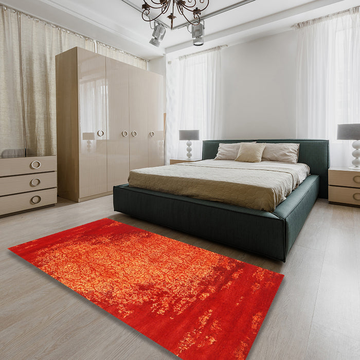 Contemporary Orange Red Modern Rug in a Bedroom, con1820