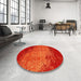 Round Machine Washable Contemporary Orange Red Rug in a Office, wshcon1820