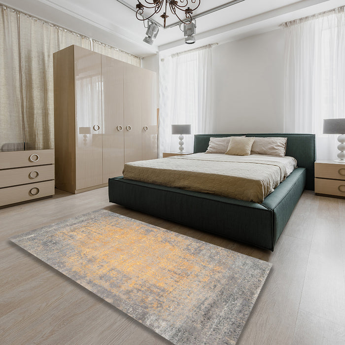 Contemporary Camel Brown Modern Rug in a Bedroom, con1822