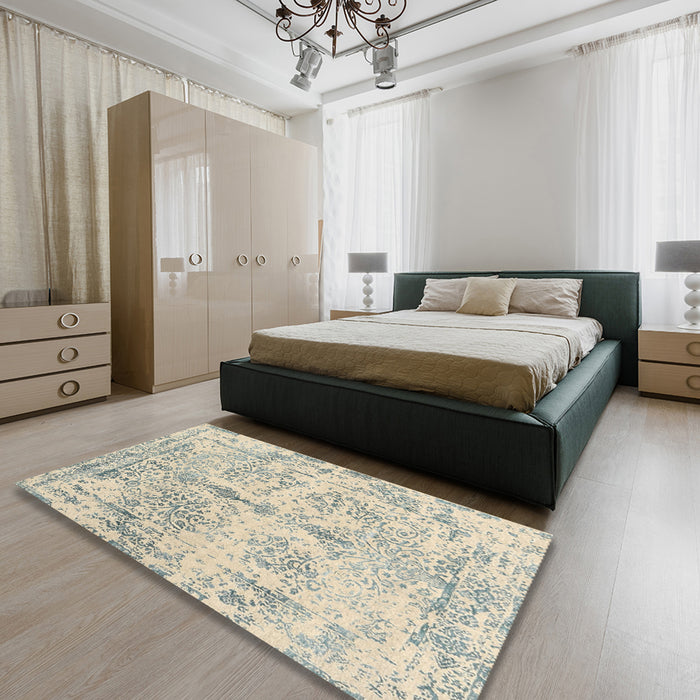 Machine Washable Contemporary Gold Rug in a Bedroom, wshcon1823