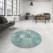 Round Contemporary Tiffany Blue Modern Rug in a Office, con1827