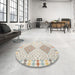 Round Machine Washable Contemporary Light French Beige Brown Rug in a Office, wshcon1831