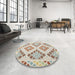 Round Machine Washable Contemporary Camel Brown Rug in a Office, wshcon1832