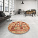 Round Contemporary Chrome Gold Yellow Modern Rug in a Office, con1833