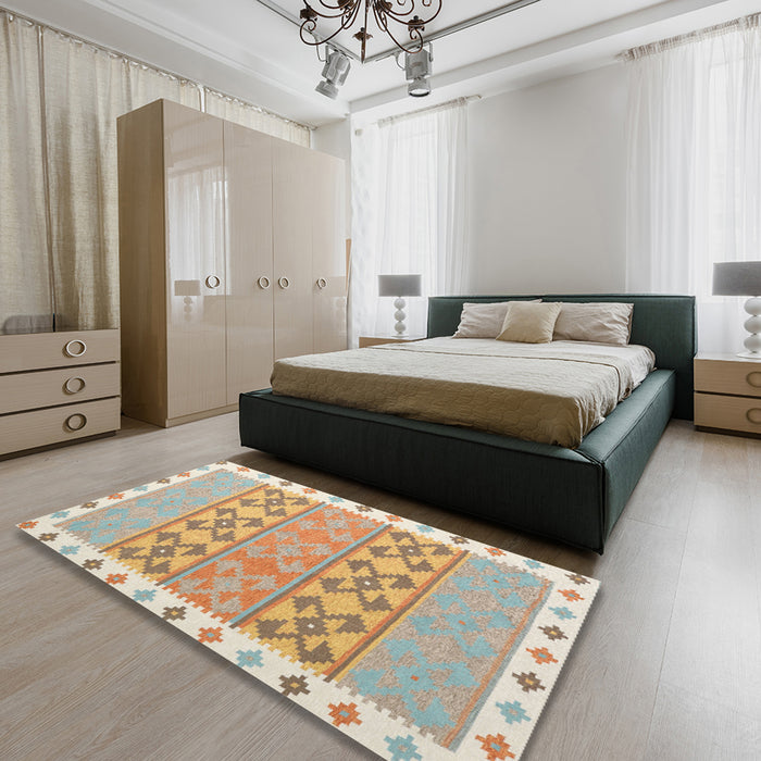 Contemporary Tan Brown Southwestern Rug in a Bedroom, con1834