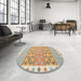 Round Machine Washable Contemporary Tan Brown Rug in a Office, wshcon1834