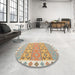 Round Machine Washable Contemporary Bronze Brown Rug in a Office, wshcon1836