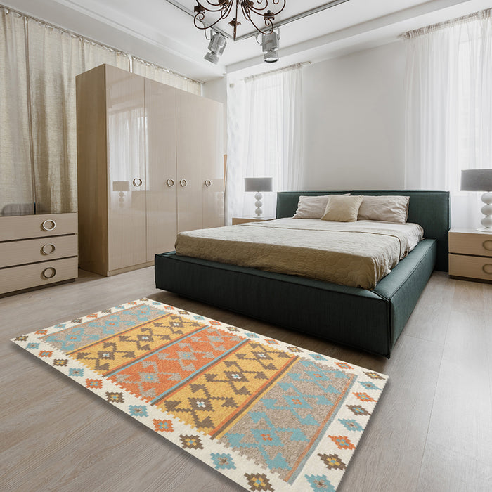 Machine Washable Contemporary Bronze Brown Rug in a Bedroom, wshcon1836