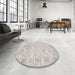 Round Machine Washable Contemporary Dark White Beige Rug in a Office, wshcon1855