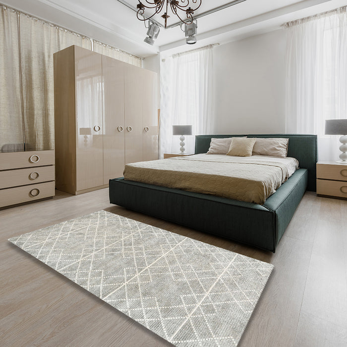 Machine Washable Contemporary Dark Gray Rug in a Bedroom, wshcon1856