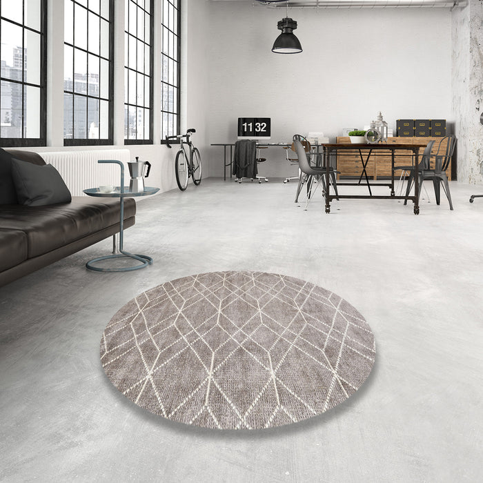 Round Contemporary Pale Silver Gray Modern Rug in a Office, con1865