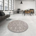 Round Contemporary Pale Silver Gray Modern Rug in a Office, con1865