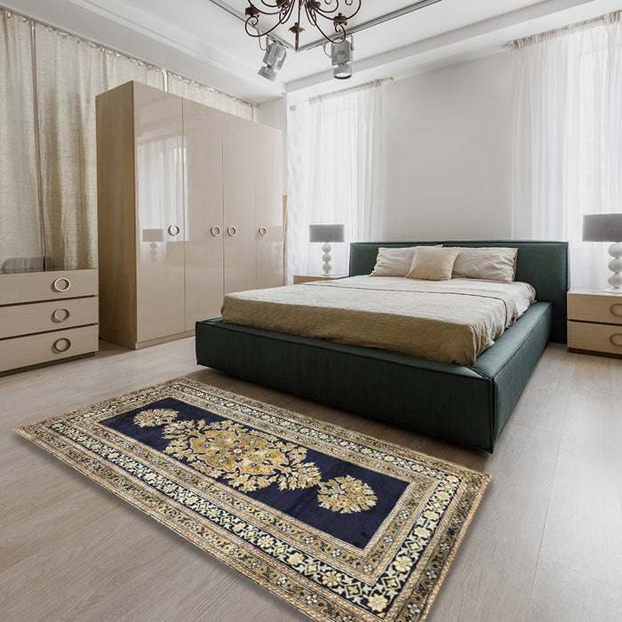 Machine Washable Contemporary Brown Green Rug in a Bedroom, wshcon1868