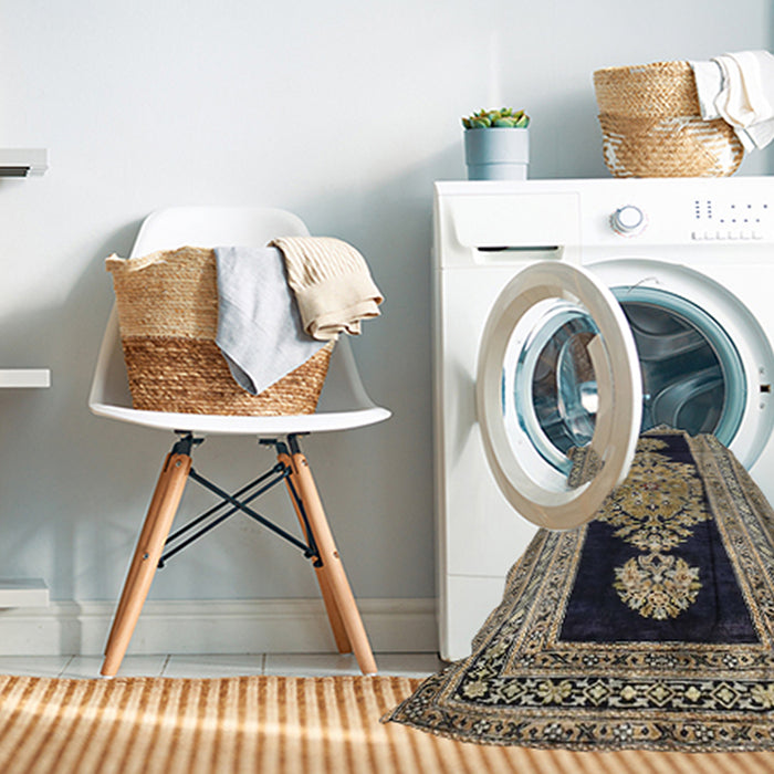 Machine Washable Contemporary Brown Green Rug in a Washing Machine, wshcon1868