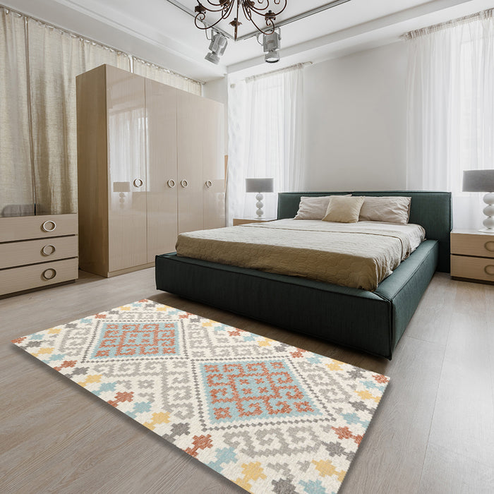 Machine Washable Contemporary Light French Beige Brown Rug in a Bedroom, wshcon1869