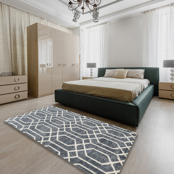 Contemporary Silver Gray Modern Rug in a Bedroom, con1875