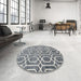 Round Machine Washable Contemporary Silver Gray Rug in a Office, wshcon1875