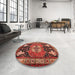 Round Contemporary Rust Pink Modern Rug in a Office, con1878