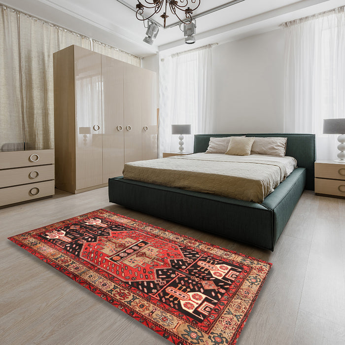 Contemporary Rust Pink Modern Rug in a Bedroom, con1878