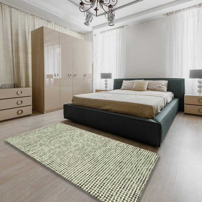 Contemporary Khaki Green Modern Rug in a Bedroom, con1879