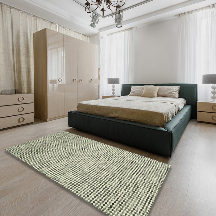 Contemporary Dark Green Modern Rug in a Bedroom, con1880