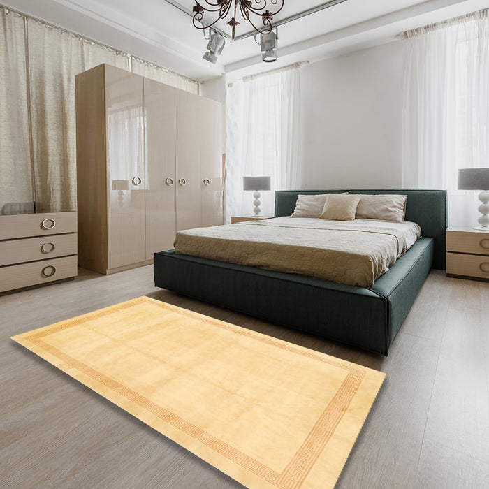 Machine Washable Contemporary Chrome Gold Yellow Rug in a Bedroom, wshcon1886