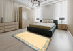 Contemporary Dark Khaki Green Solid Rug in a Bedroom, con1887