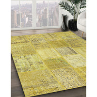 Contemporary Bold Yellow Patchwork Rug, con1889