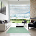 Square Contemporary Blue Green Modern Rug in a Living Room, con188