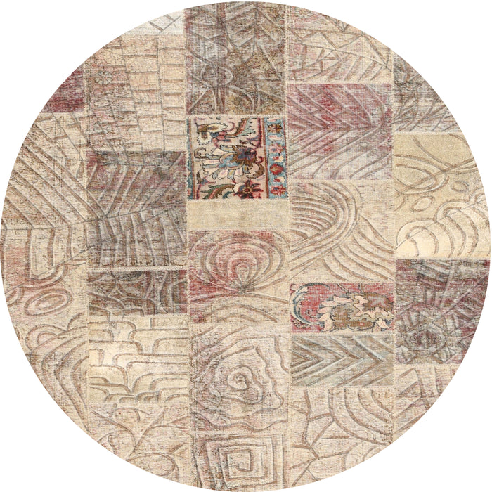 Sideview of Contemporary Orange Salmon Pink Patchwork Rug, con1890