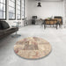 Round Contemporary Orange Salmon Pink Patchwork Rug in a Office, con1890