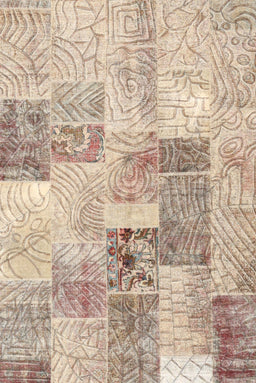 Contemporary Orange Salmon Pink Patchwork Rug, con1890