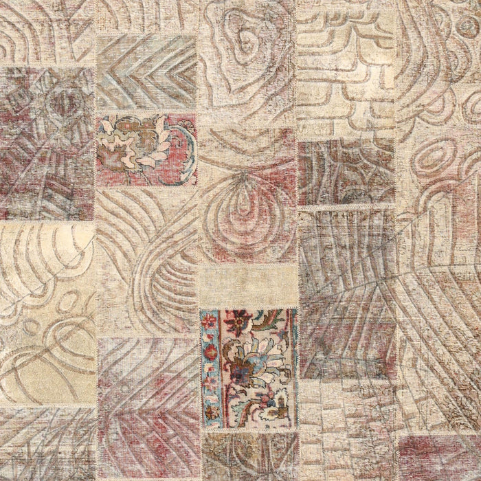 Contemporary Orange Salmon Pink Patchwork Rug, con1890