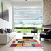 Square Contemporary Cherry Red Patchwork Rug in a Living Room, con1891