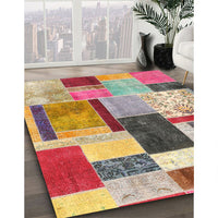 Contemporary Cherry Red Patchwork Rug, con1891