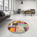 Round Machine Washable Contemporary Cherry Red Rug in a Office, wshcon1891