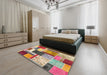 Contemporary Cherry Red Patchwork Rug in a Bedroom, con1891