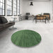 Round Contemporary Shamrock Green Modern Rug in a Office, con1896