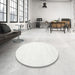 Round Contemporary Off White Beige Solid Rug in a Office, con1898