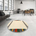 Round Machine Washable Contemporary Gold Rug in a Office, wshcon1901