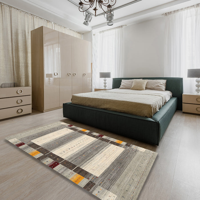 Machine Washable Contemporary Army Brown Rug in a Bedroom, wshcon1903