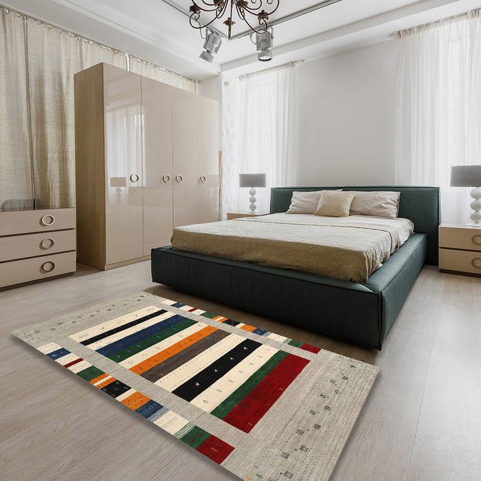 Machine Washable Contemporary Brown Rug in a Bedroom, wshcon1904
