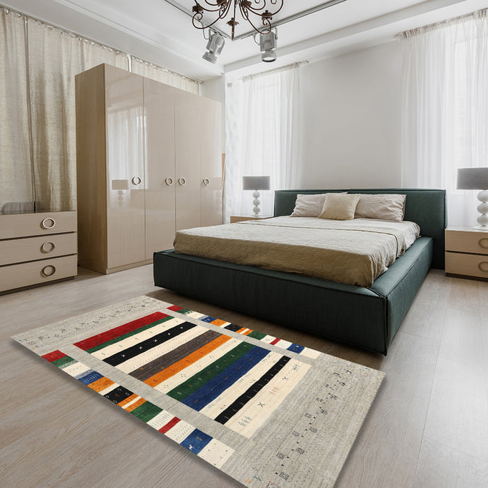 Machine Washable Contemporary Brown Rug in a Bedroom, wshcon1905
