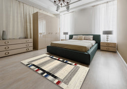 Contemporary Army Brown Modern Rug in a Bedroom, con1906