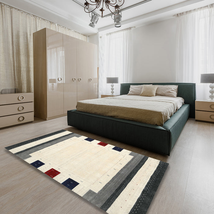 Contemporary Army Brown Solid Rug in a Bedroom, con1907